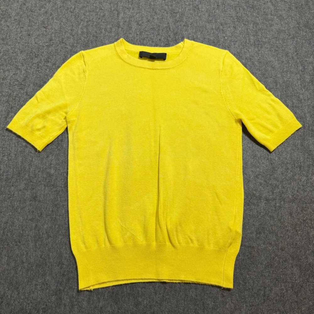Zara Womens Short Sleeve Knit Sweater Yellow Crew Neck Viscose Blend Small